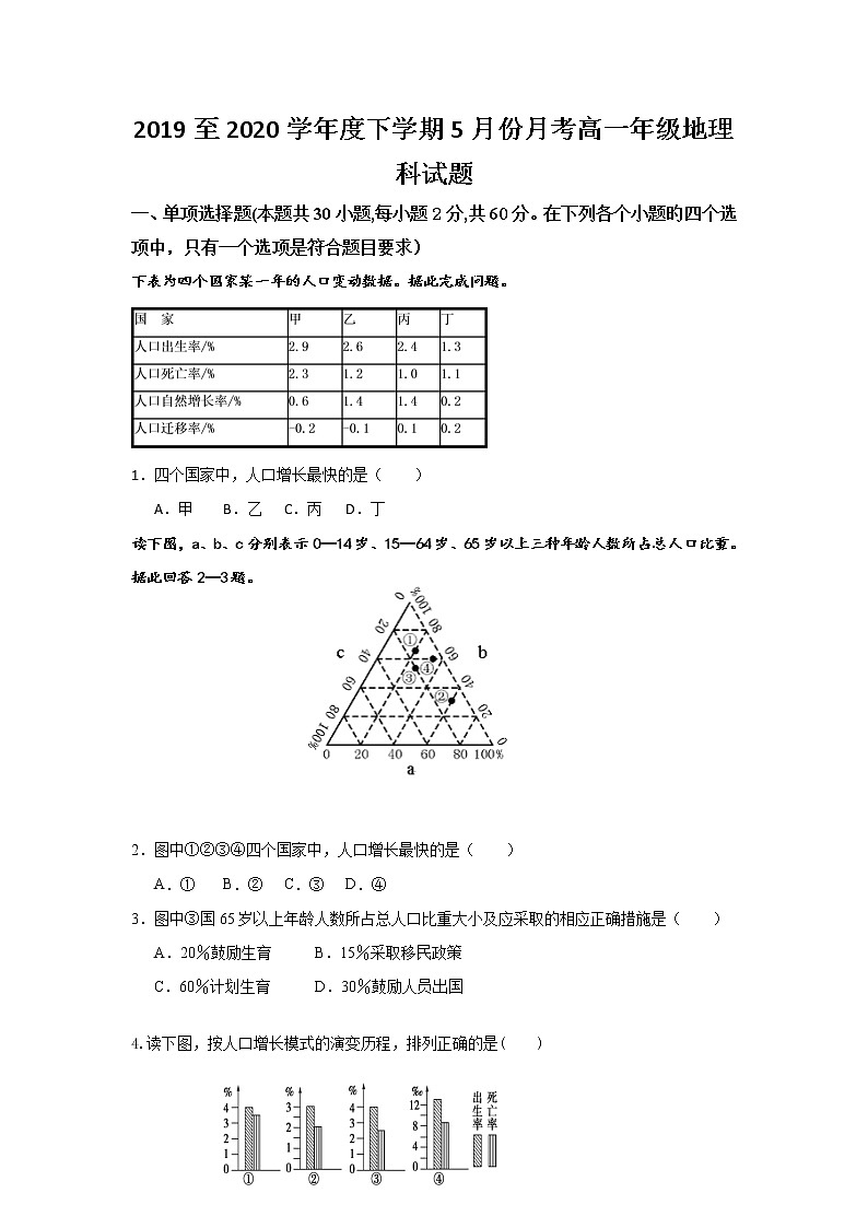 广西田阳高中2019-2020学年高一5月月考地理试题01