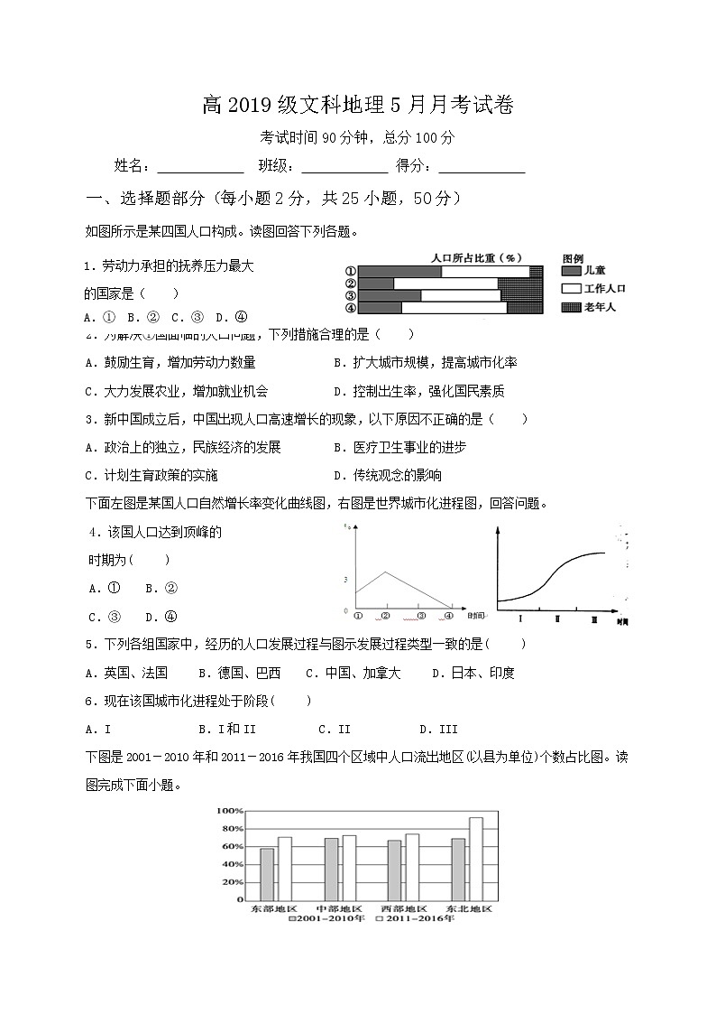 四川省越西中学2019-2020学年高一5月月考地理试题01