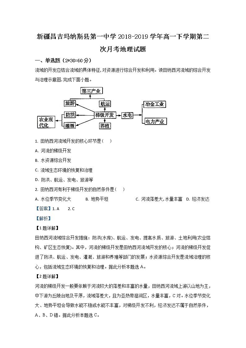 新疆昌吉玛纳斯县第一中学2018-2019学年高一下学期月考地理试题第1页