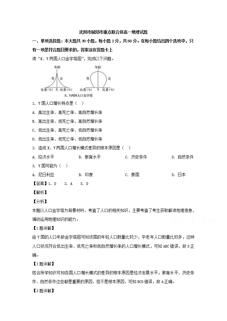 辽宁省沈阳市城郊市重点联合体2019-2020学年高一上学期月考地理试题01