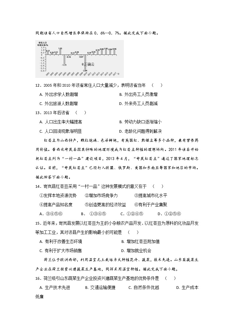 辽宁省沈阳市第一七O中学2019-2020学年高一上学期阶段性测试（2）地理试卷03