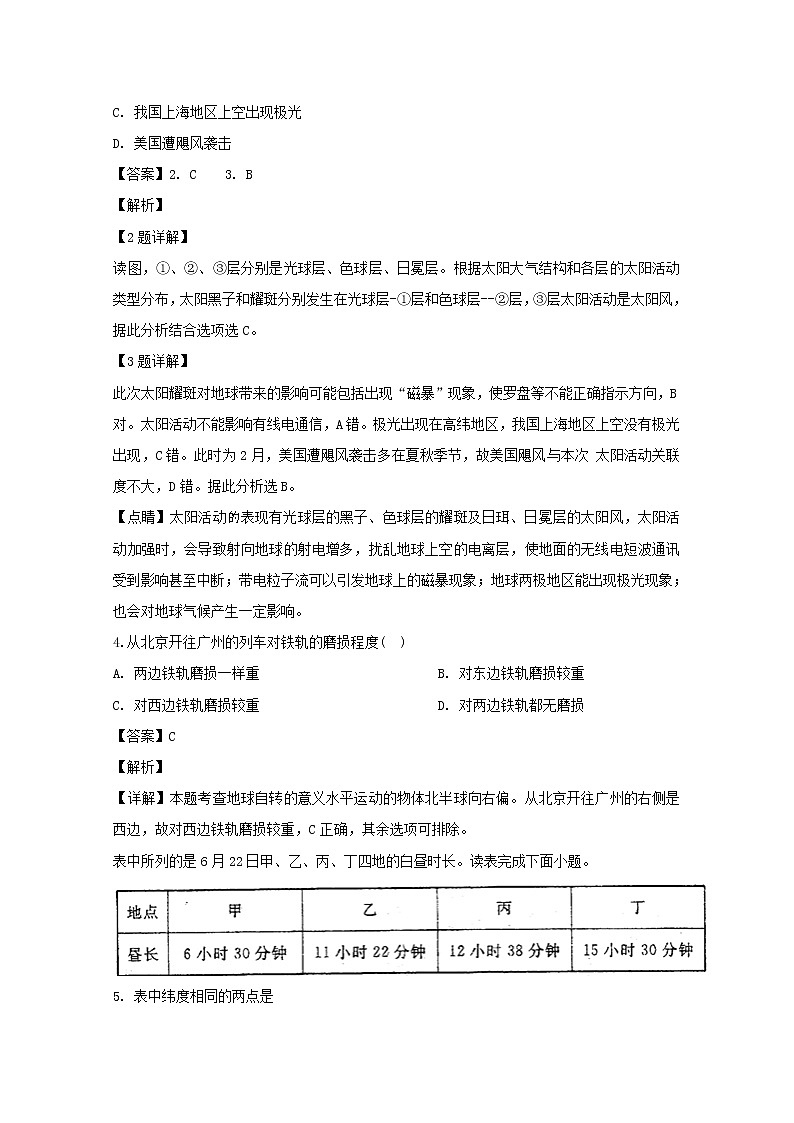 黑龙江省鹤岗市第一中学2019-2020学年高一上学期第一次月考地理试题02
