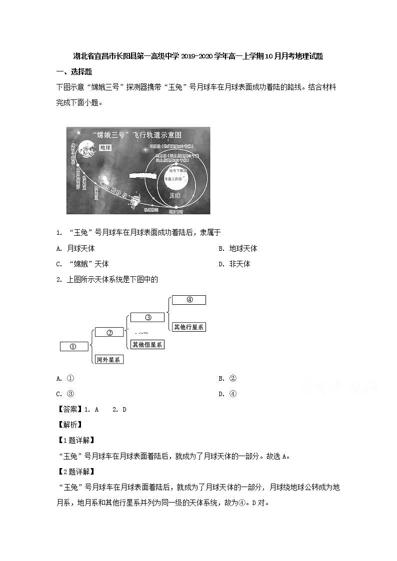 湖北省宜昌市长阳县第一高级中学2019-2020学年高一上学期10月月考地理试题01