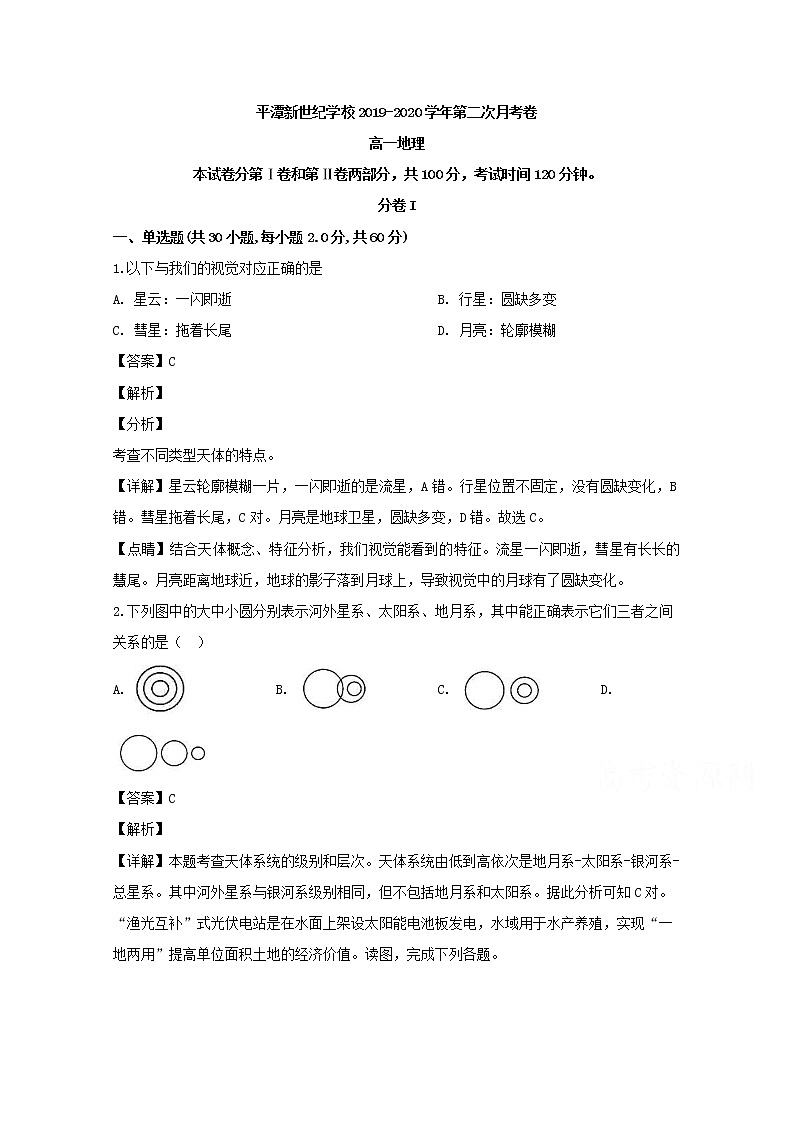 福建省平潭县新世纪学校2019-2020学年高一上学期月考地理试题01