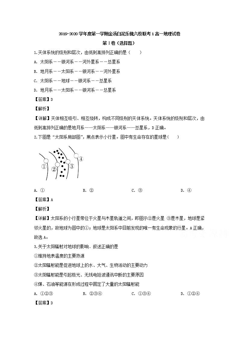 安徽省合肥市金汤白泥乐槐六校联考2019-2020学年高一上学期地理试题01