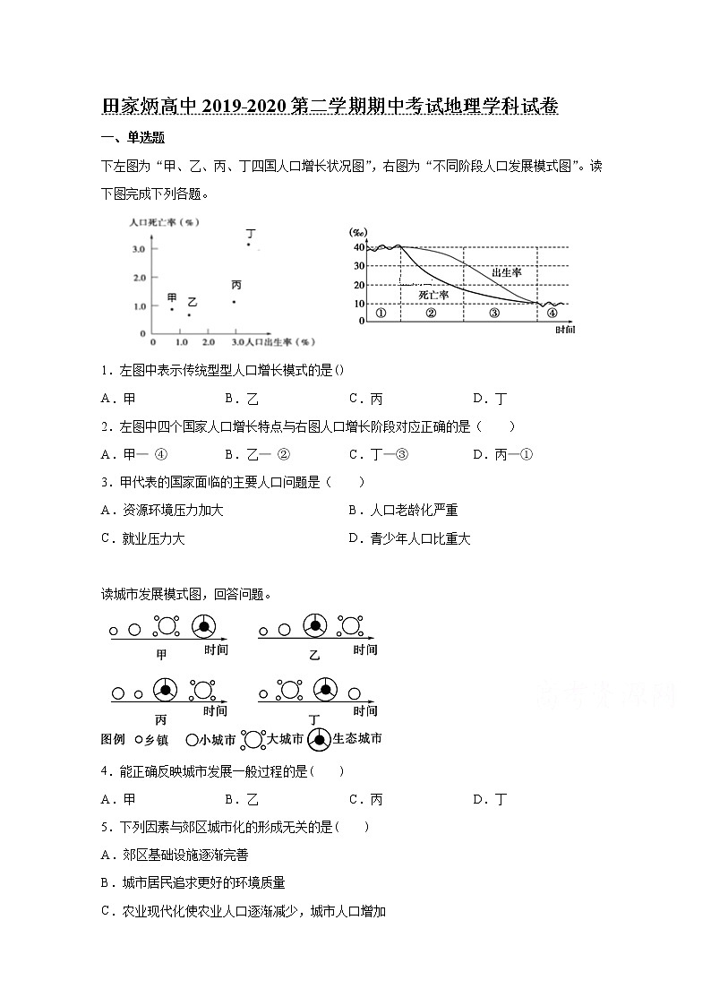 吉林省辽源市田家炳高级中学2019-2020学年高一下学期期中考试地理试题01