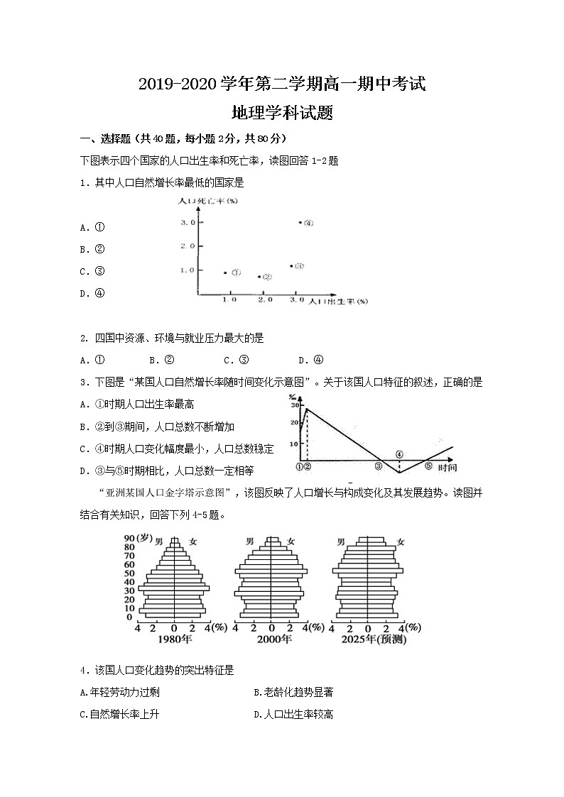 江苏省江阴市二中要塞中学等四校2019-2020学年高一下学期期中考试地理试题01