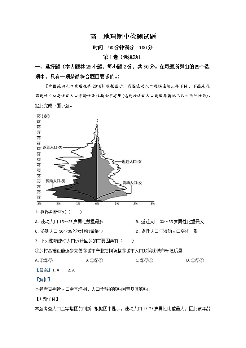 山东省安丘市实验中学2019-2020学年高一下学期期中考试地理试题第1页