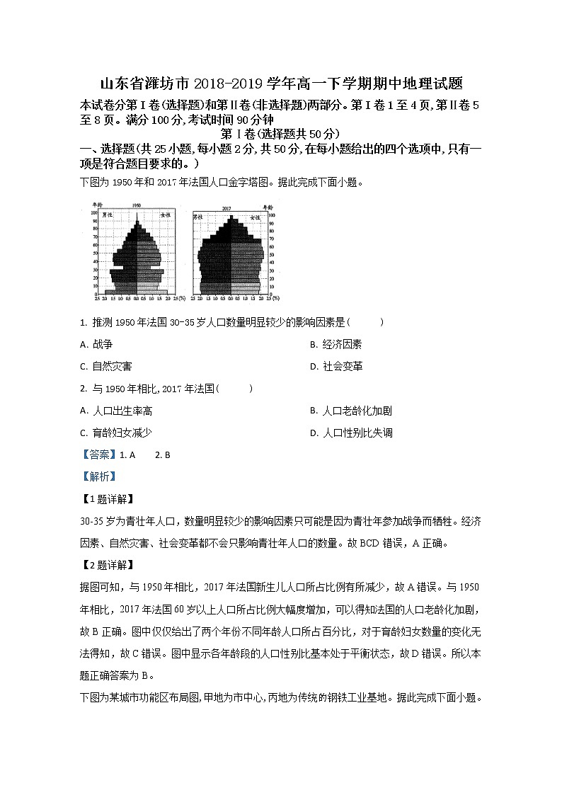 山东省潍坊市2018-2019学年高一下学期期中考试地理试题01