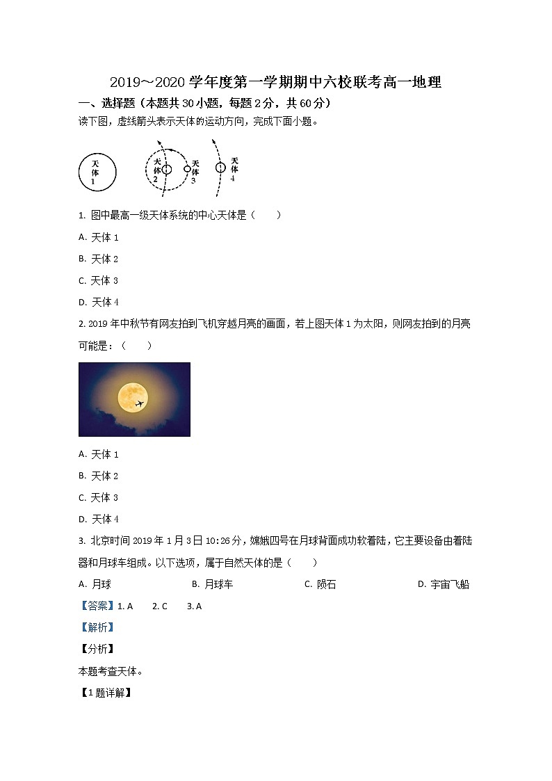 天津市六校2019-2020学年高一上学期期中考试联考地理试题01