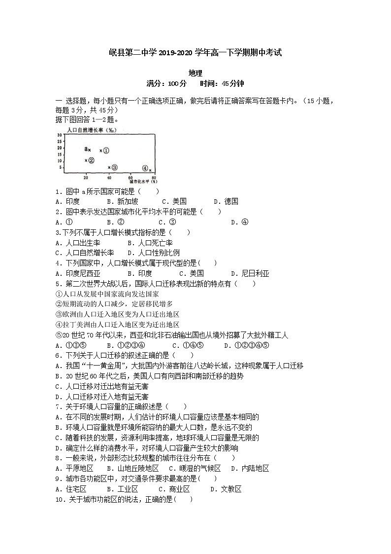 甘肃省定西市岷县第二中学2019-2020学年高一下学期期中考试地理试题01