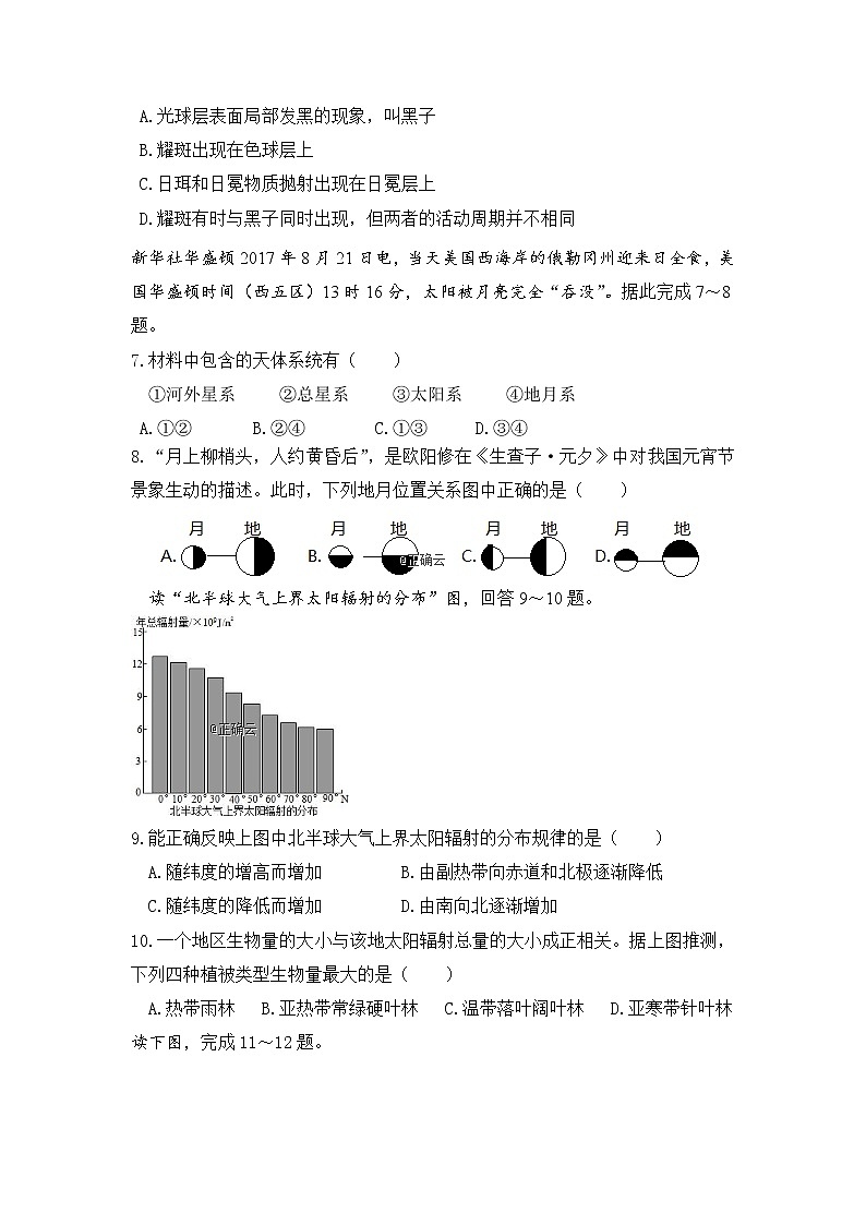 辽宁省六校协作体2019-2020年高一上学期期中考试地理试卷02