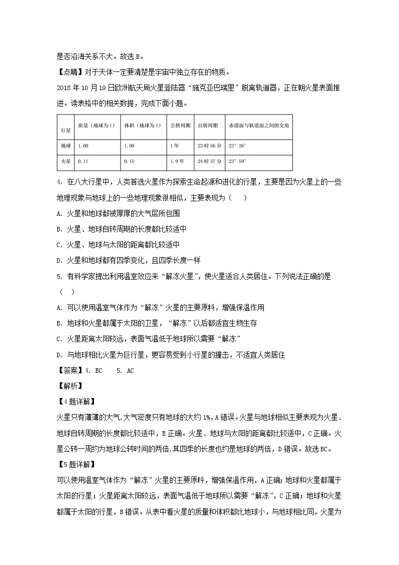 山西省运城市景胜中学2019-2020学年高一上学期期中考试（11月月考）地理试题02