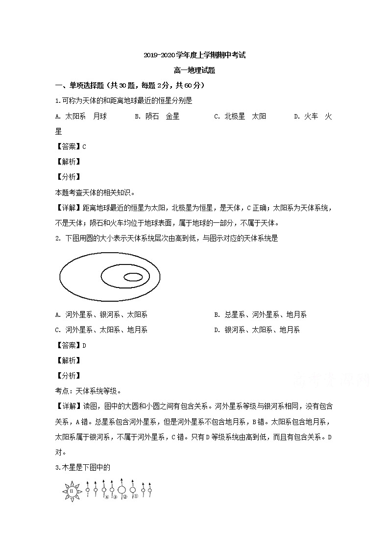 黑龙江省海林市朝鲜族中学2019-2020学年高一上学期期中考试地理试题01