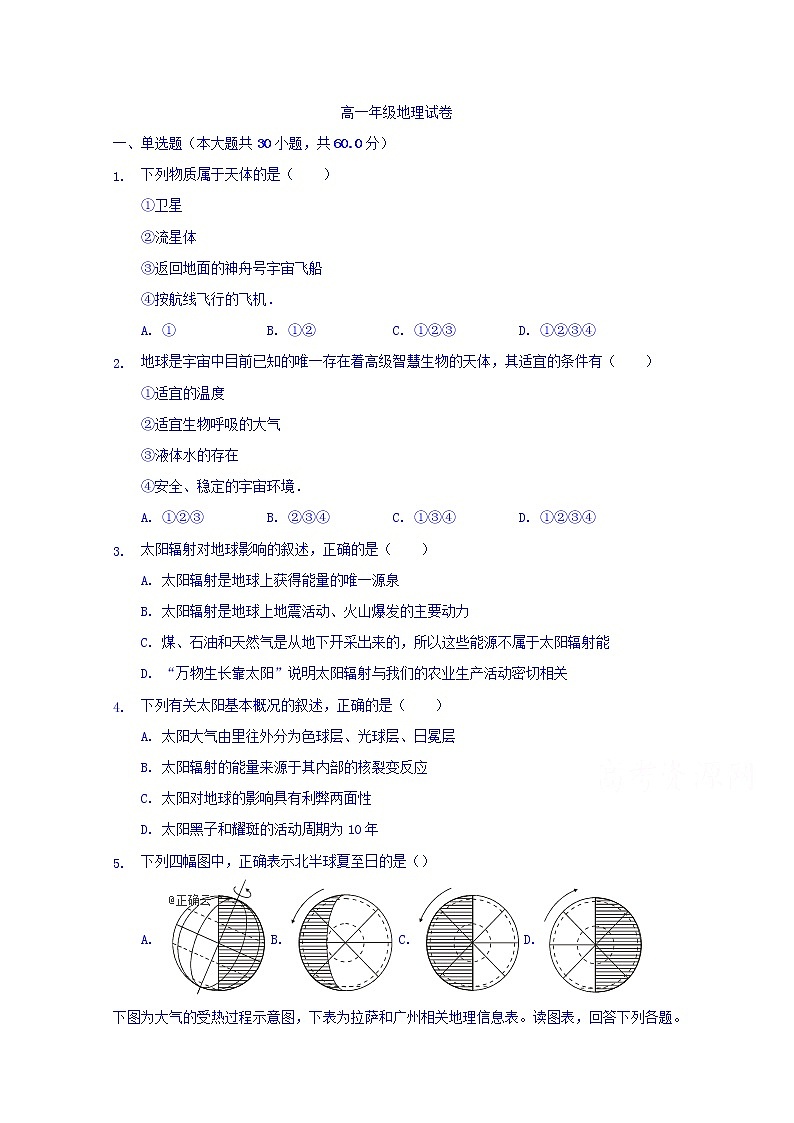 湖北省荆州开发区滩桥高级中学2019-2020学年高一上学期期中考试（二）地理试卷01