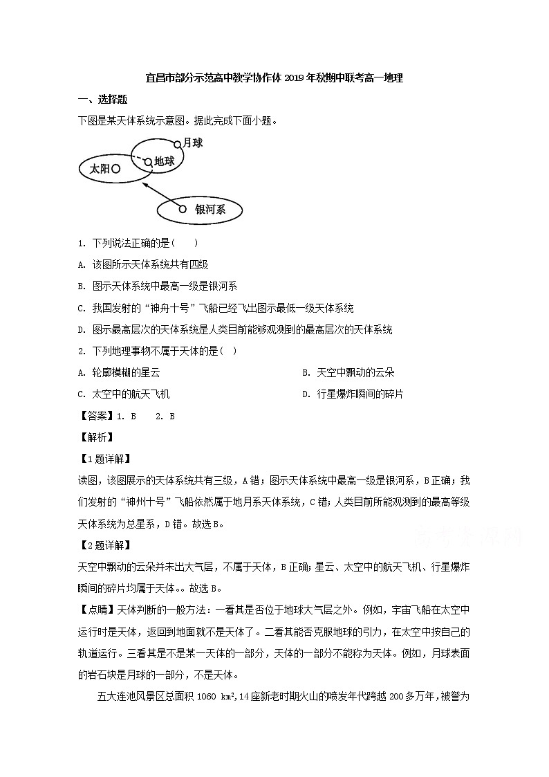 湖北省宜昌市部分示范高中教学协作体2019-2020学年高一上学期期中考试地理试题01