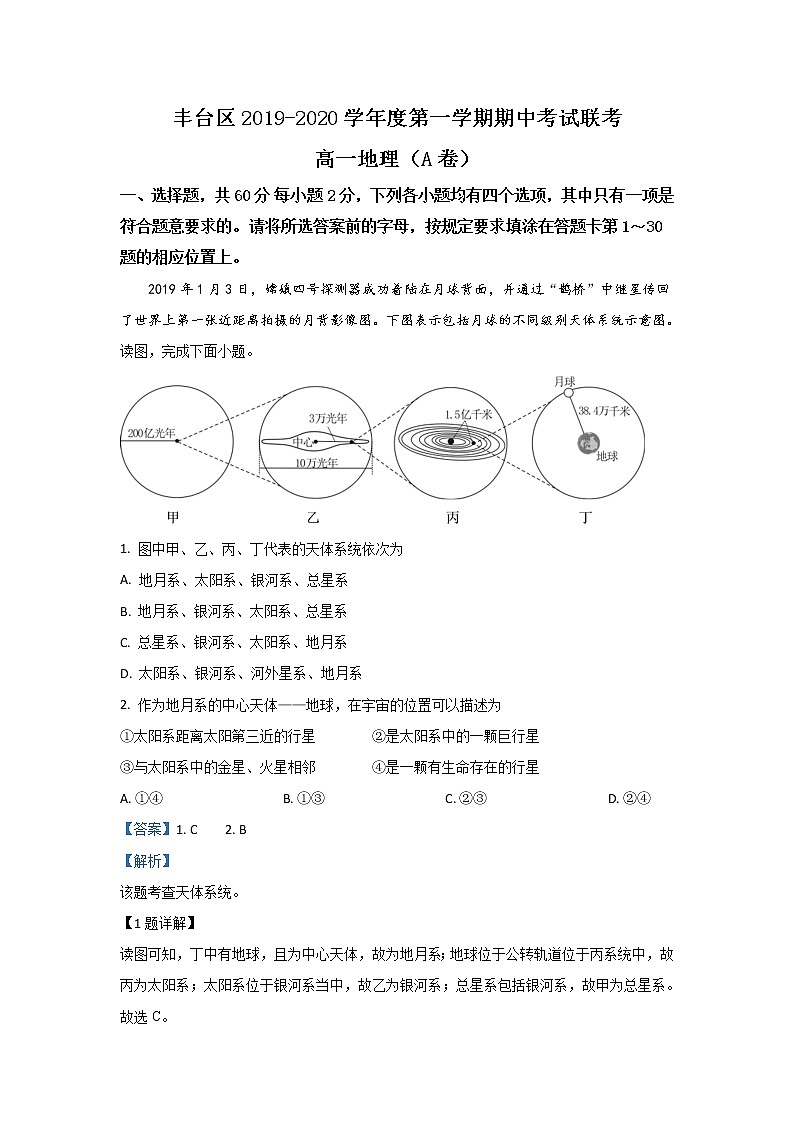 北京市丰台区2019-2020学年高一上学期期中考试地理（A卷）试题01