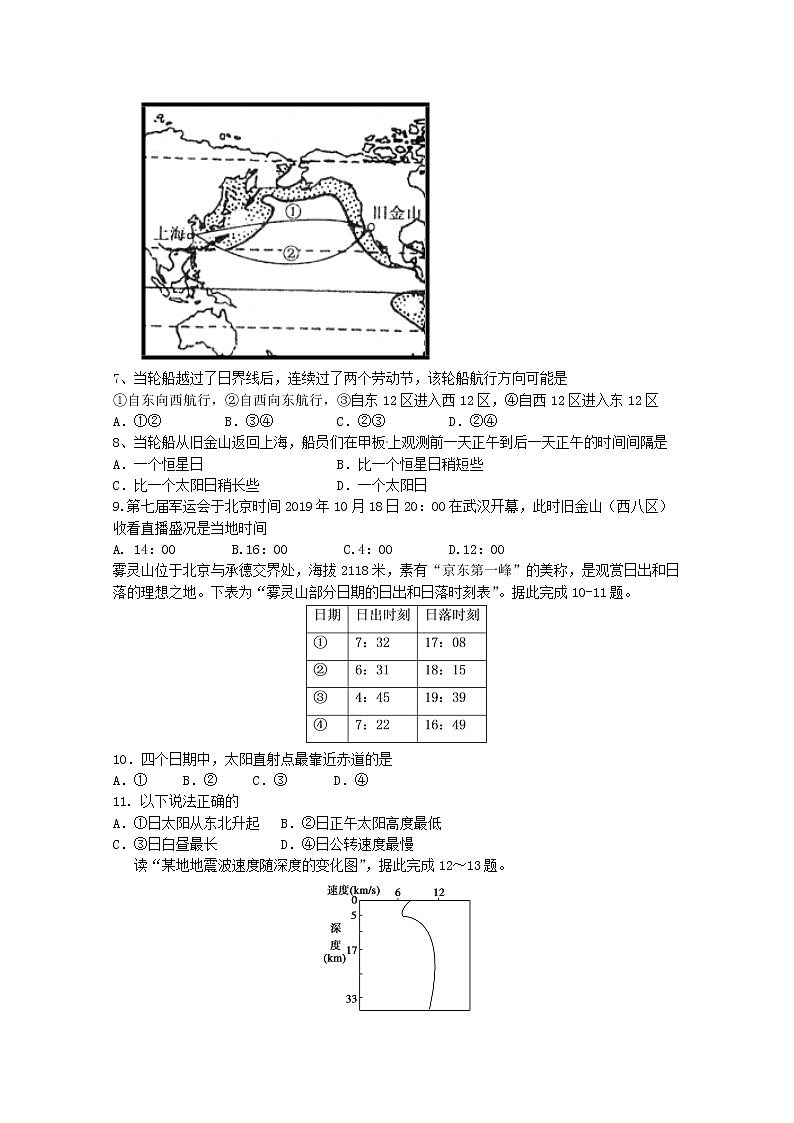 福建省漳州市第八中学2019-2020学年高一上学期期中考试 地理02