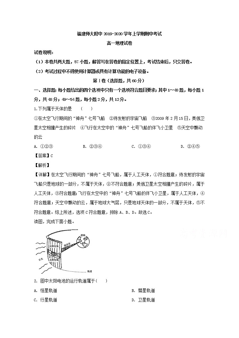 福建省师范大学附属中学2019-2020学年高一上学期期中考试地理试题01