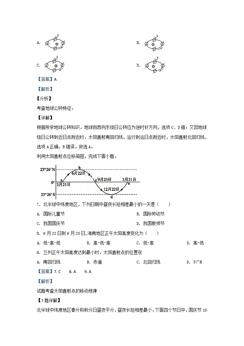 甘肃省陇南市康县第一中学2019-2020学年高一上学期期中考试地理试卷03
