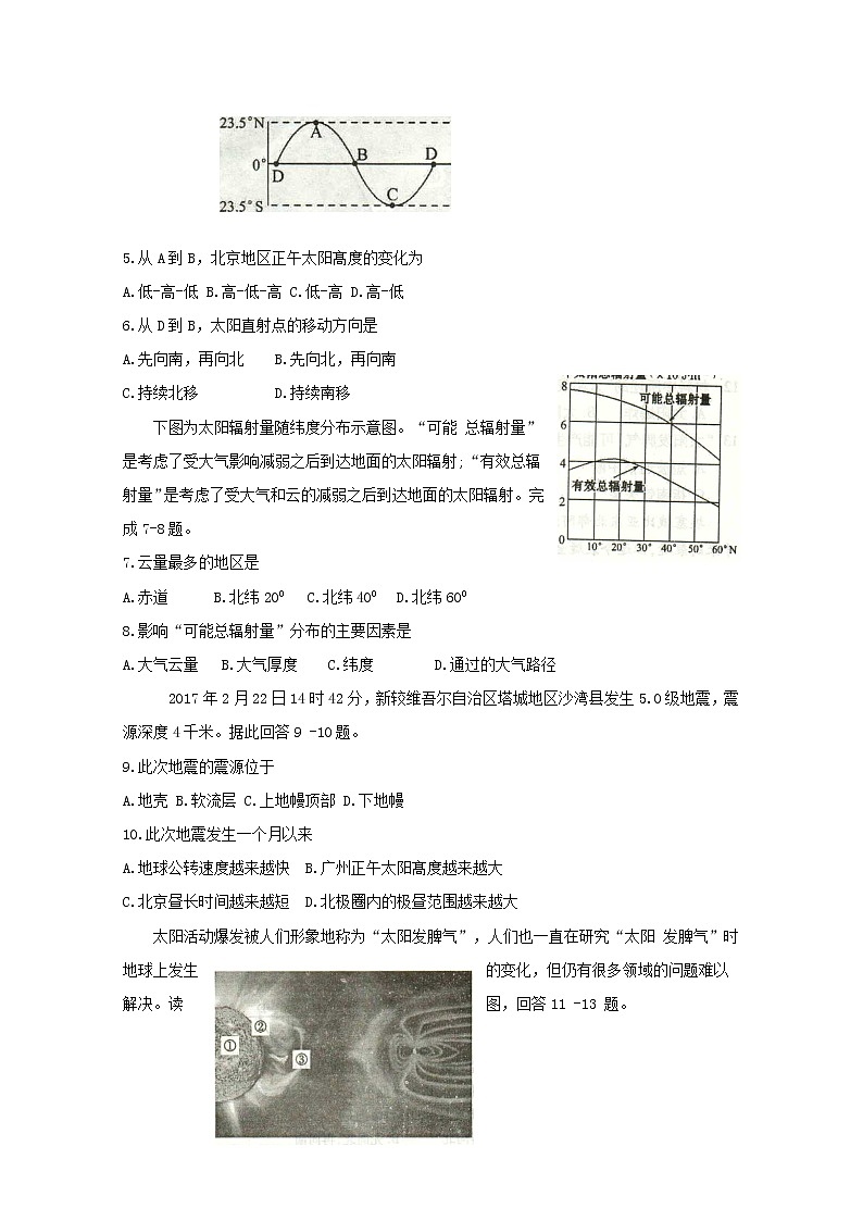 河北省定州市2019-2020学年高一上学期期中考试 地理02
