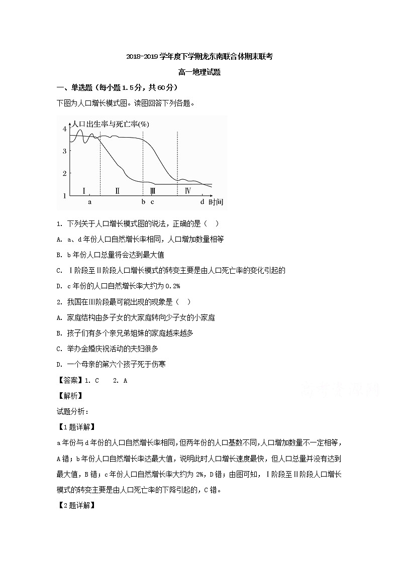 黑龙江省东南联合体2018-2019学年高一下学期期末考试地理试卷01