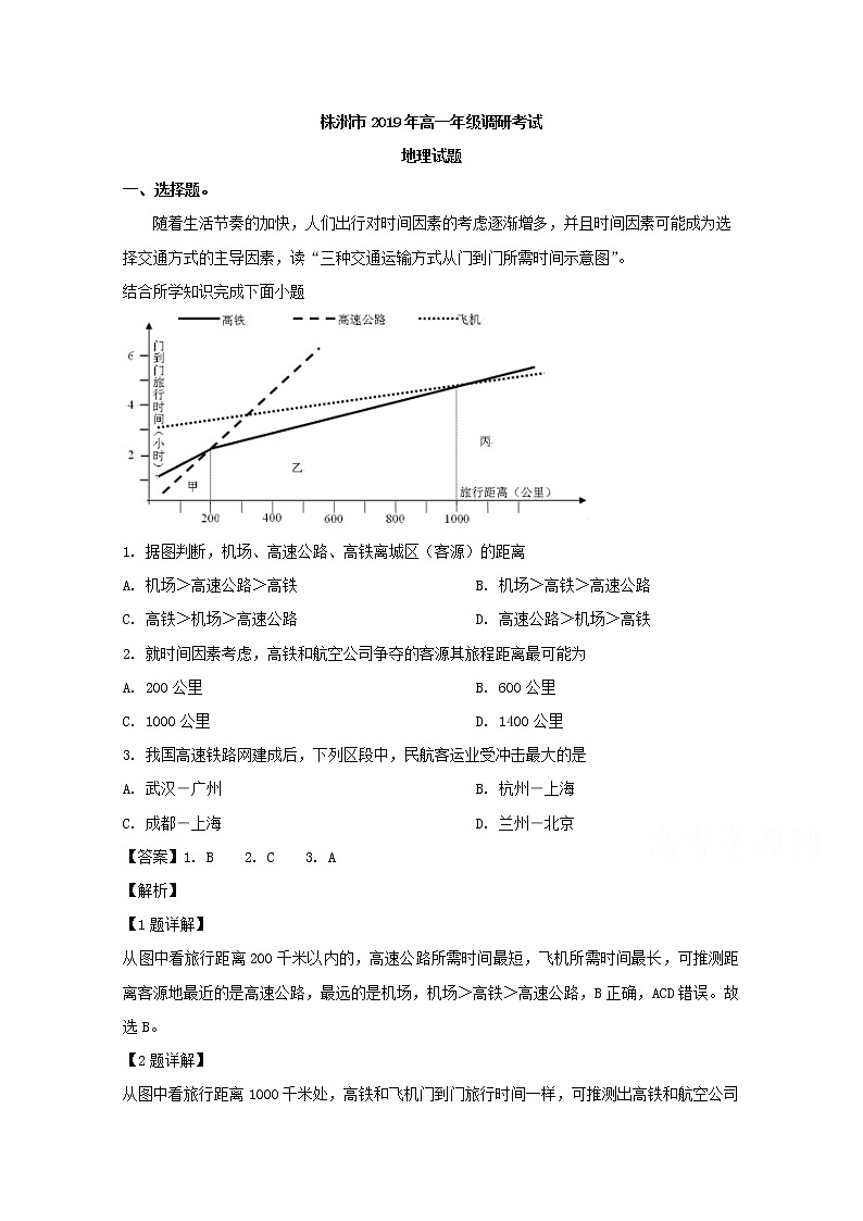 湖南省株洲市2018-2019学年高一下学期期末联考地理试题01