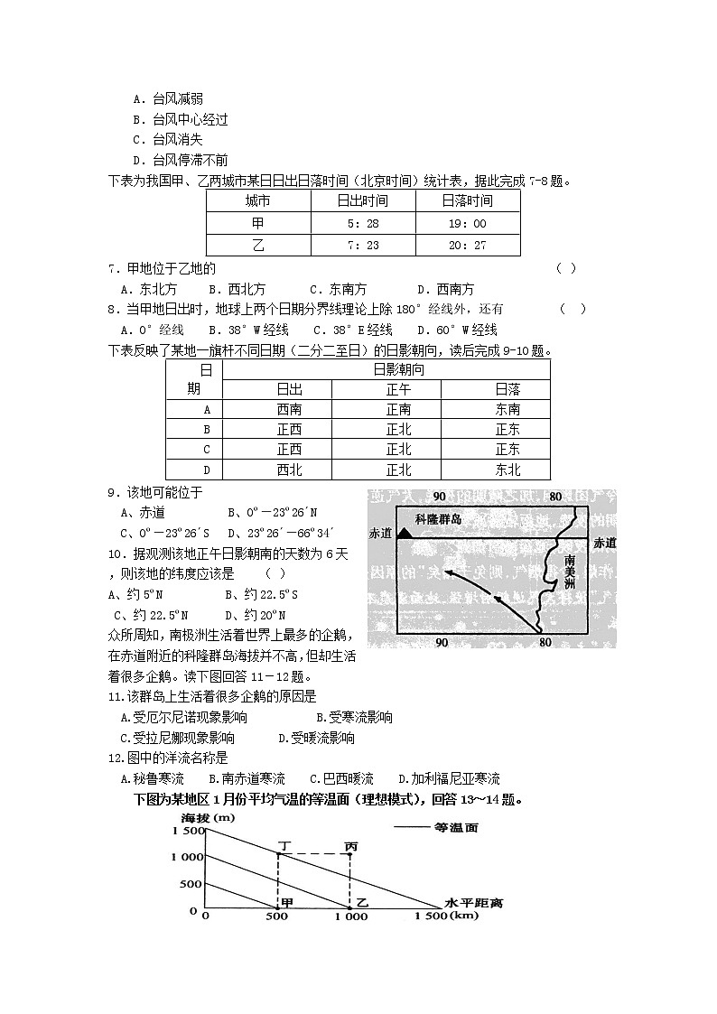 河南省商丘市第一高级中学2019-2020学年高一第一学期期末考试地理试卷02