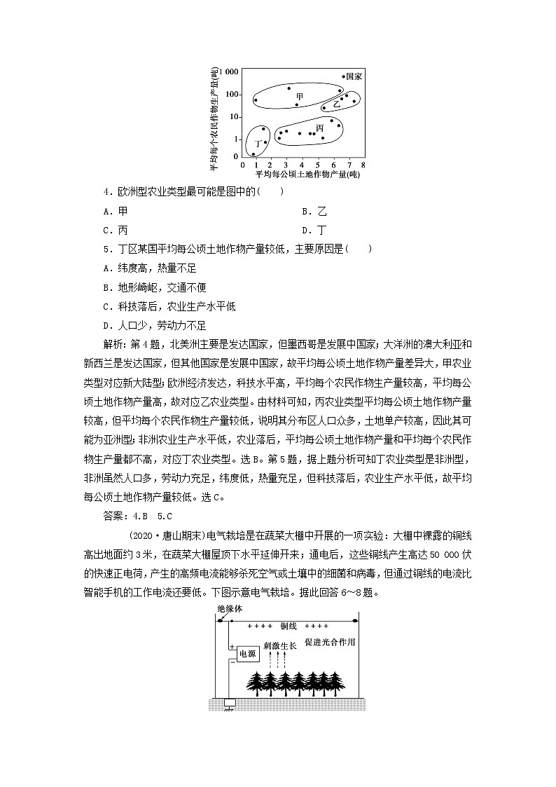2021高考地理一轮复习第七章区域产业活动第23讲农业区位因素与农业地域类型达标检测（含解析）湘教版02