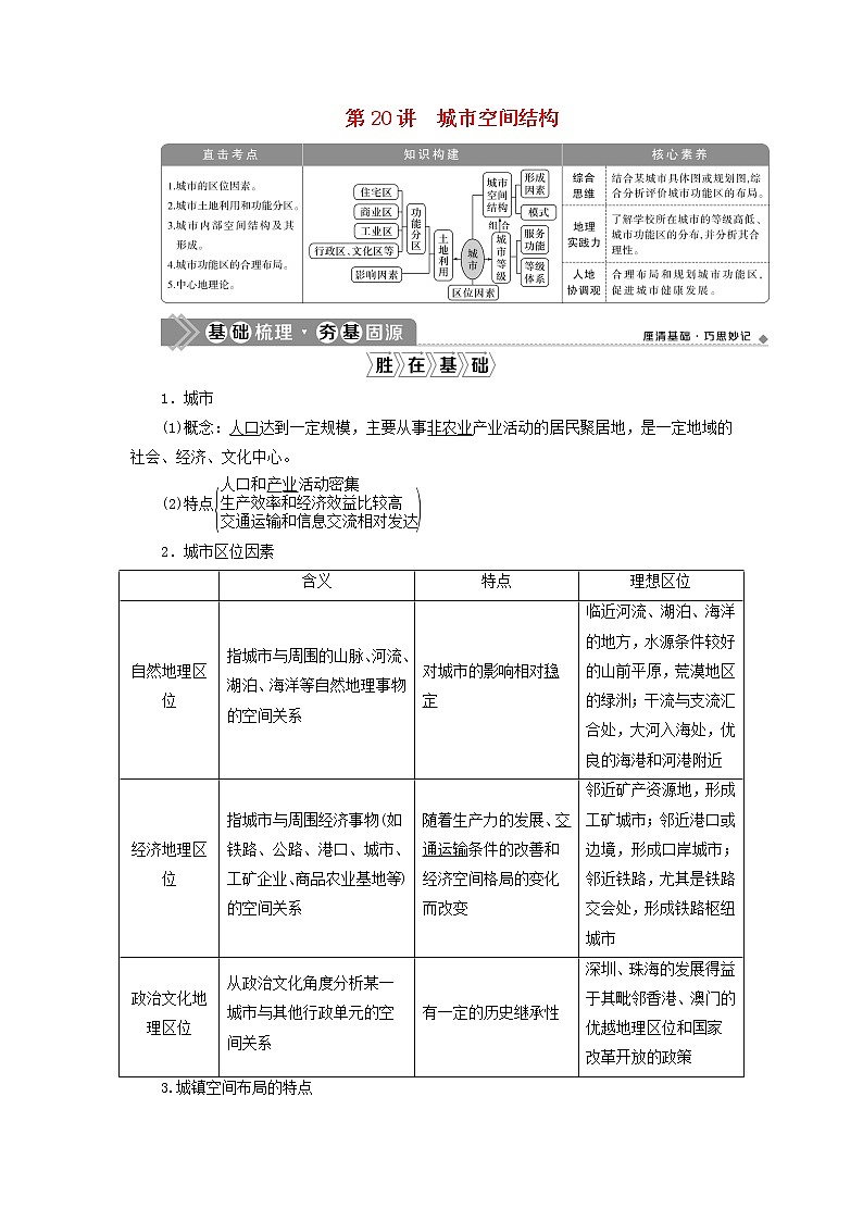 2021高考地理一轮复习第六章城市与环境第20讲城市空间结构教案湘教版01