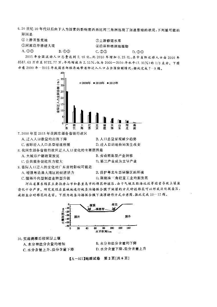 2021届安徽省皖江名校8月份月考地理试题（PDF版，含答案）第2页