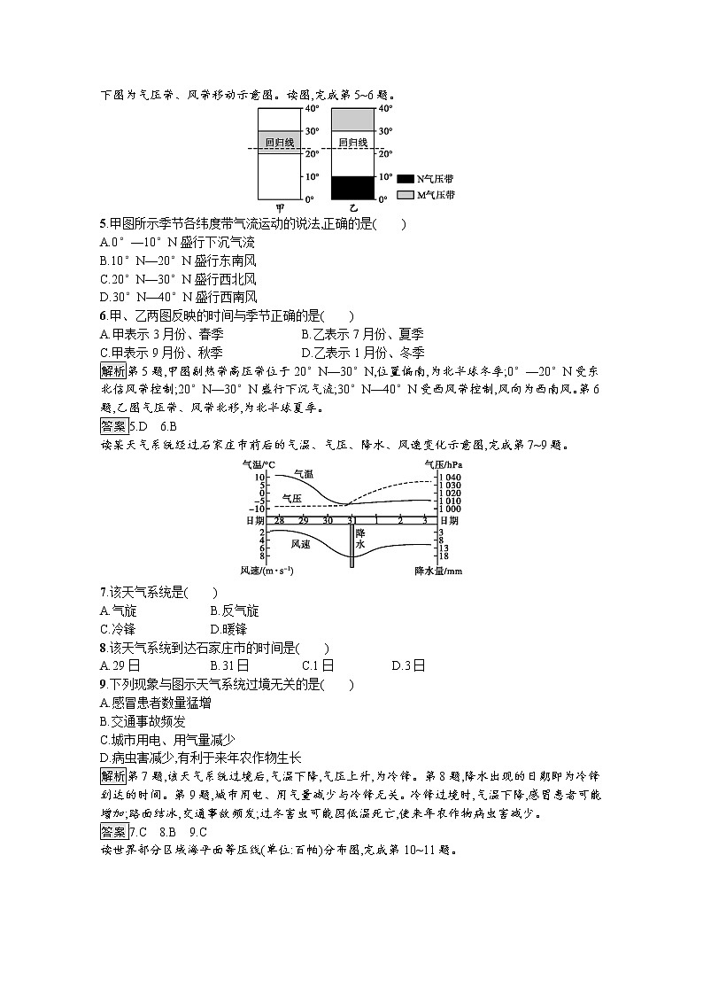 （新）人教版高中地理选择性必修1课后练习：第三章　大气的运动 测评（含解析）02