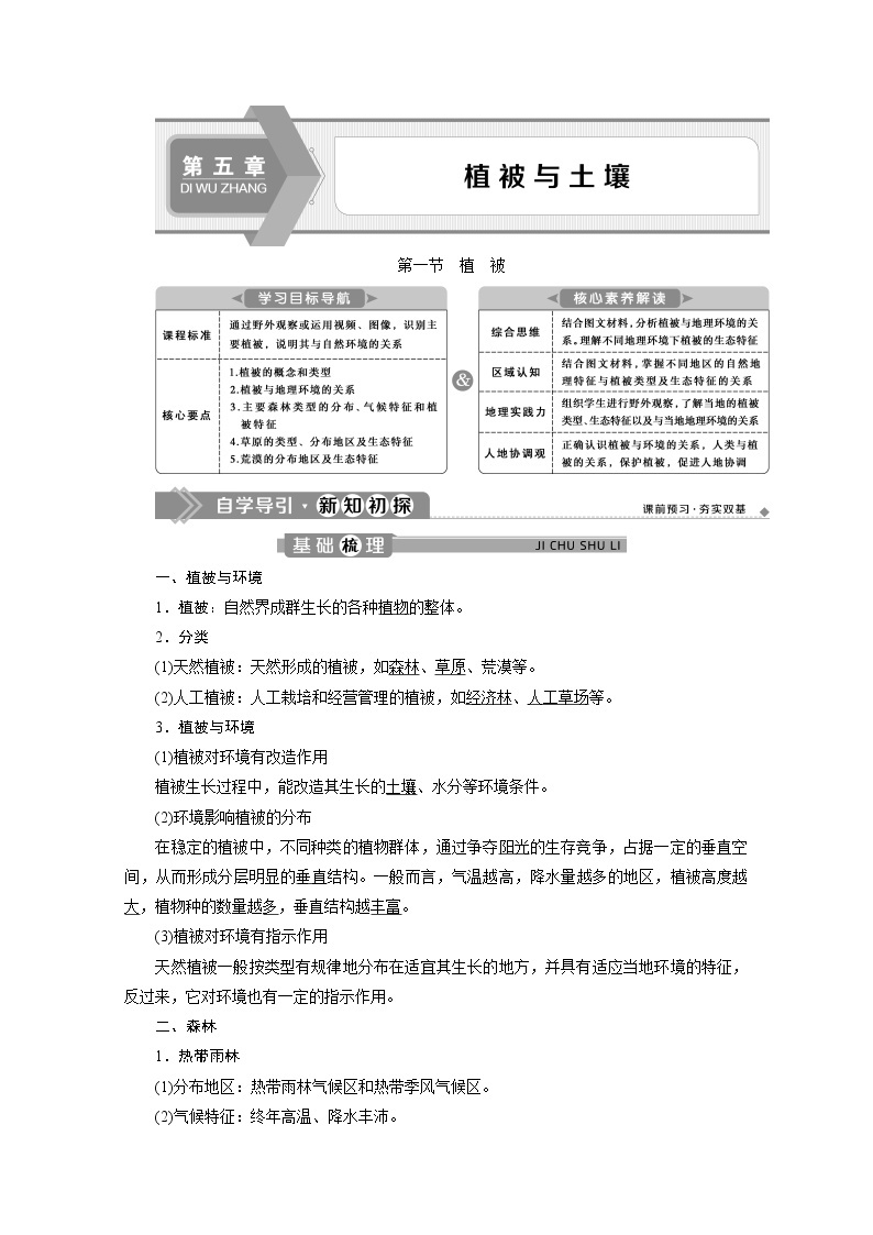 （新）人教版高中地理必修第一册教学讲义：5.1 植被01