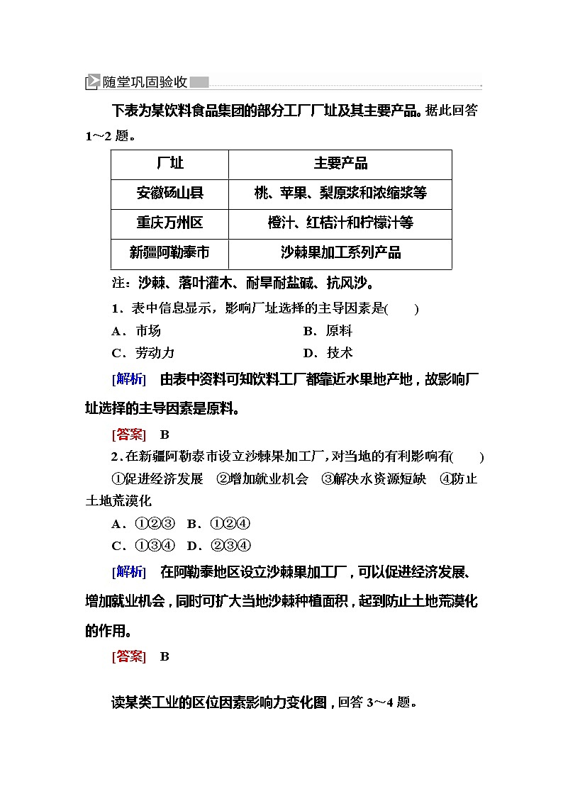 2019-2020学年人教新课标版高中地理必修二随堂巩固：4-1第一节　工业的区位选择 试卷练习01