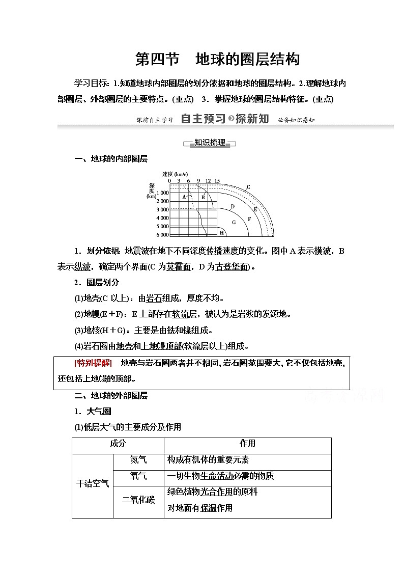 地理中图版必修1教师用书：第1章第4节　地球的圈层结构01