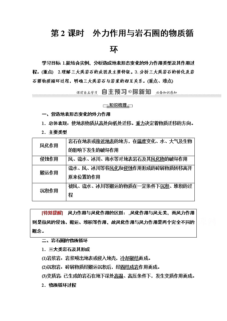 地理中图版必修1教师用书：第2章第3节第2课时　外力作用与岩石圈的物质循环01