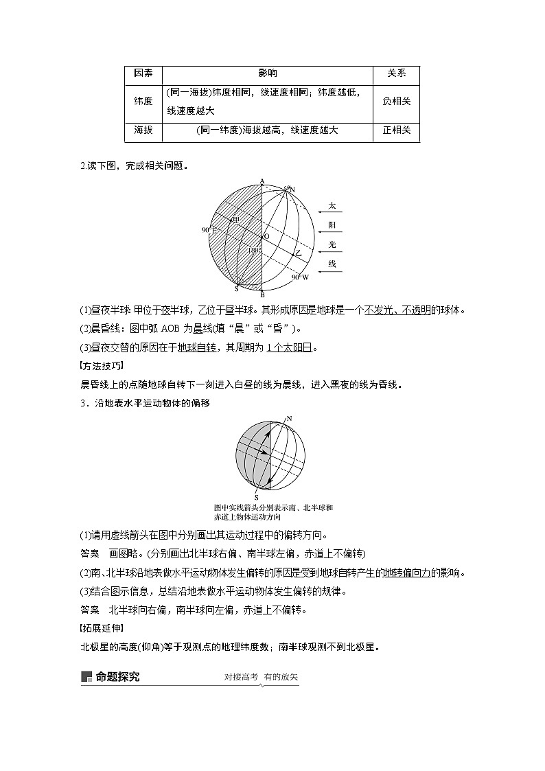 2021年高考地理一轮复习 第1部分 自然地理 第2章 第4讲　地球的自转及其地理意义 教案02