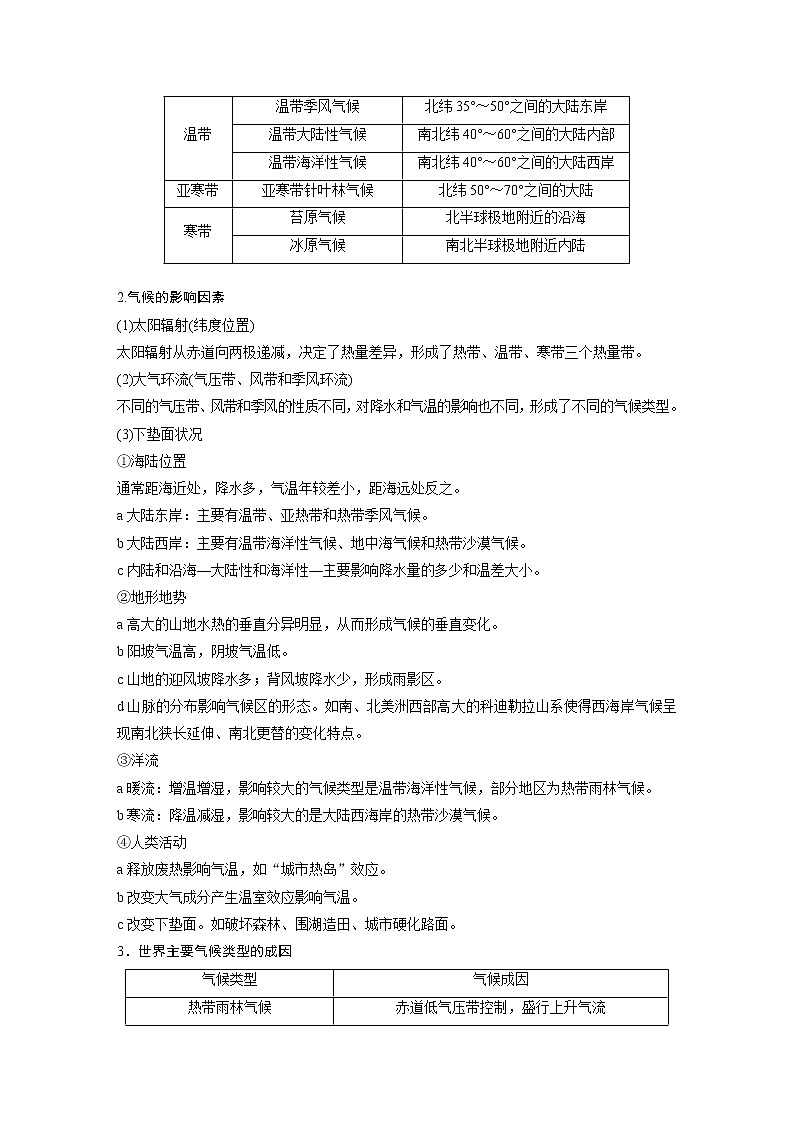 2021年高考地理一轮复习 第1部分 自然地理 第3章 第8讲　气候类型的分布与判断 教案02