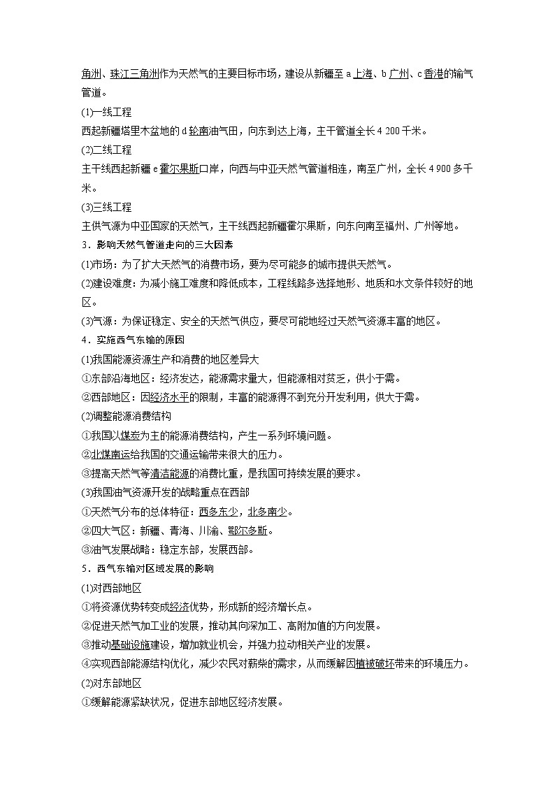 2021年高考地理一轮复习 第3部分 区域发展 第2章 第32讲　资源的跨区域调配——以我国西气东输为例 教案02