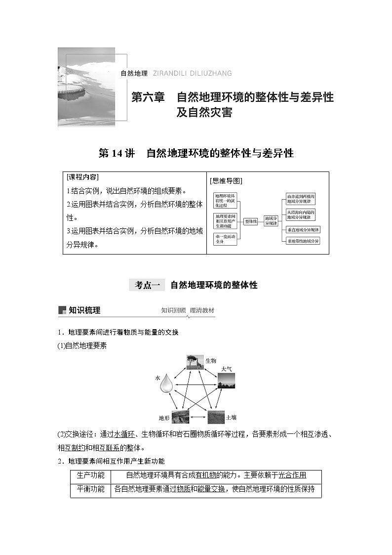 2021年高考地理一轮复习 第1部分 自然地理 第6章 第14讲　自然地理环境的整体性与差异性 教案01