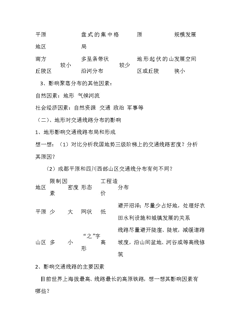陕西省蓝田县焦岱中学湘教版高中地理必修一：4.1地形对聚落及交通线路分布的影响2教案03