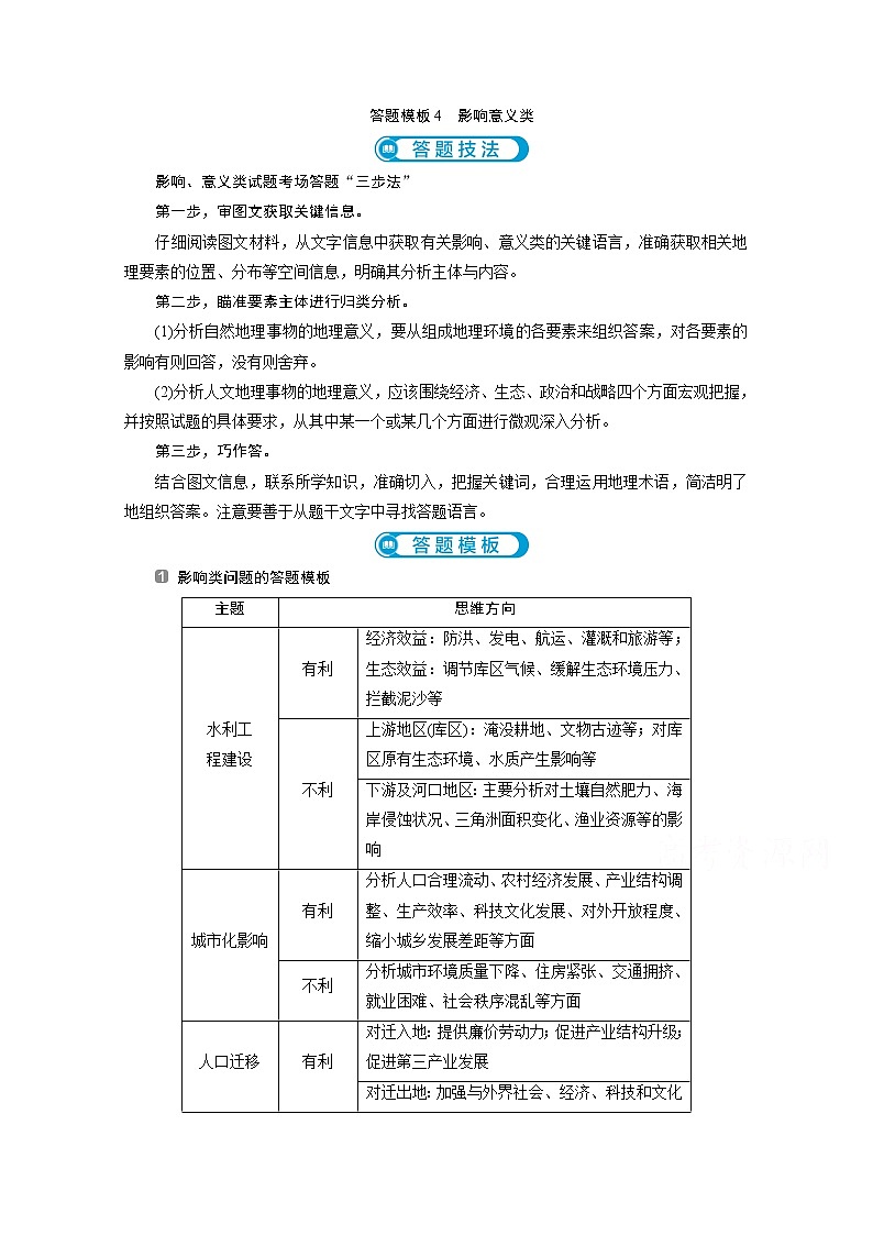 2020新课标高考地理二轮讲义：答题模板影响意义类01