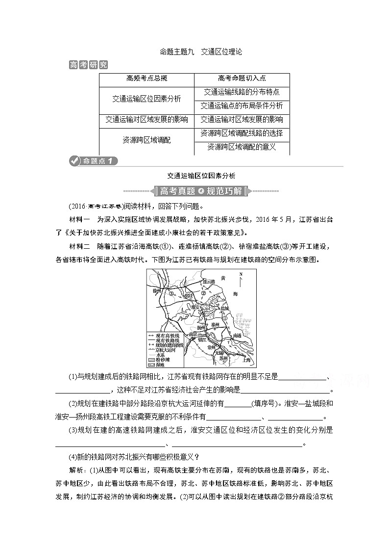 2020江苏高考地理二轮讲义：命题主题九　交通区位理论01
