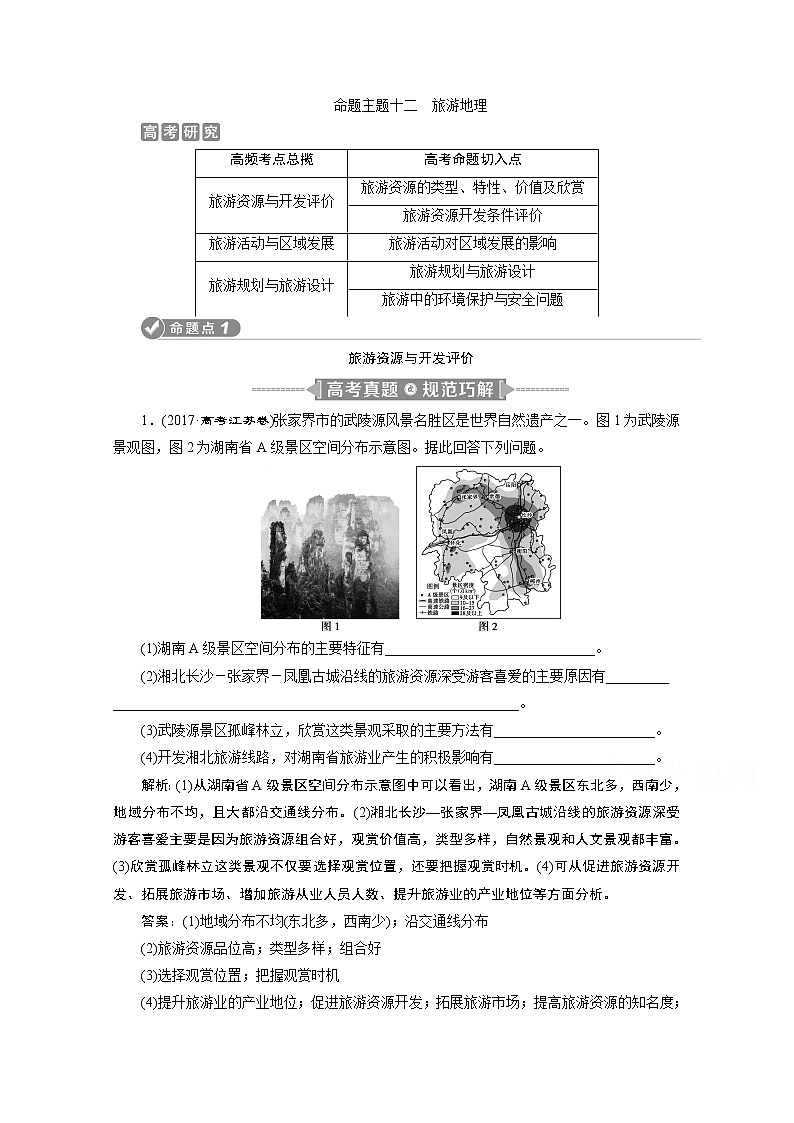 2020江苏高考地理二轮讲义：命题主题十二　旅游地理01