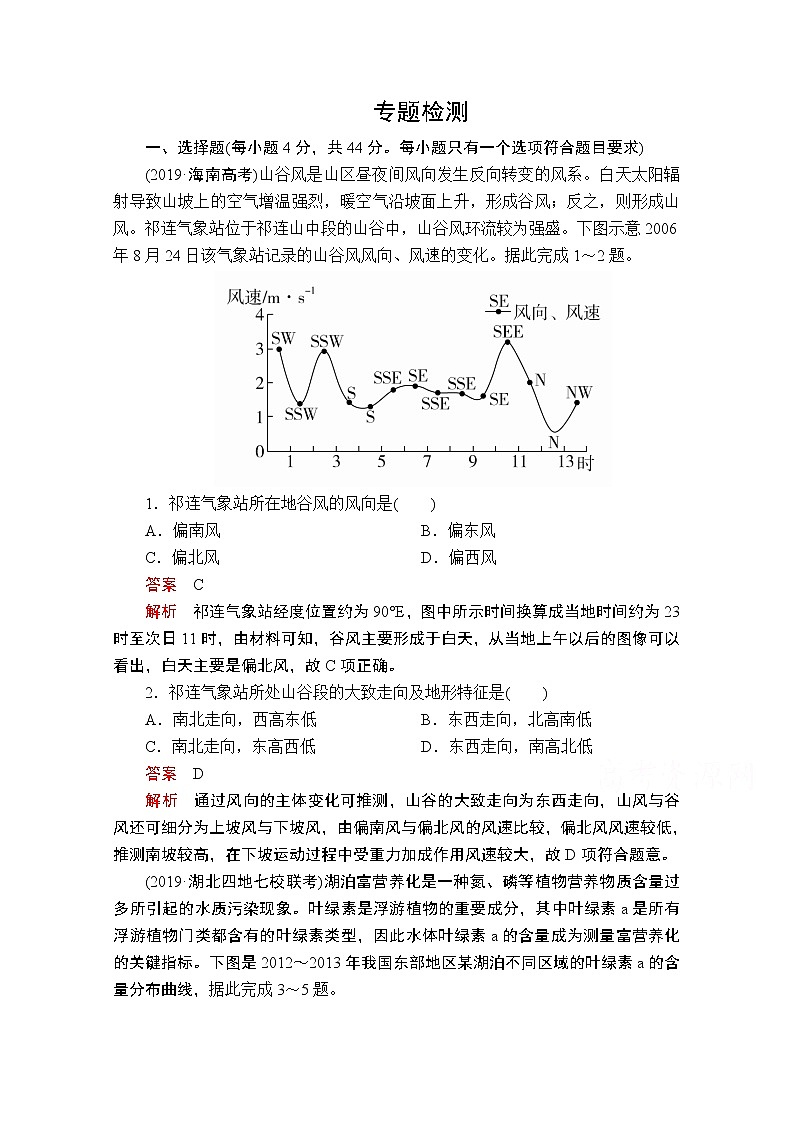 2020届高考地理大二轮专题复习冲刺地理（创新版）：专题十四统计图表专题检测01