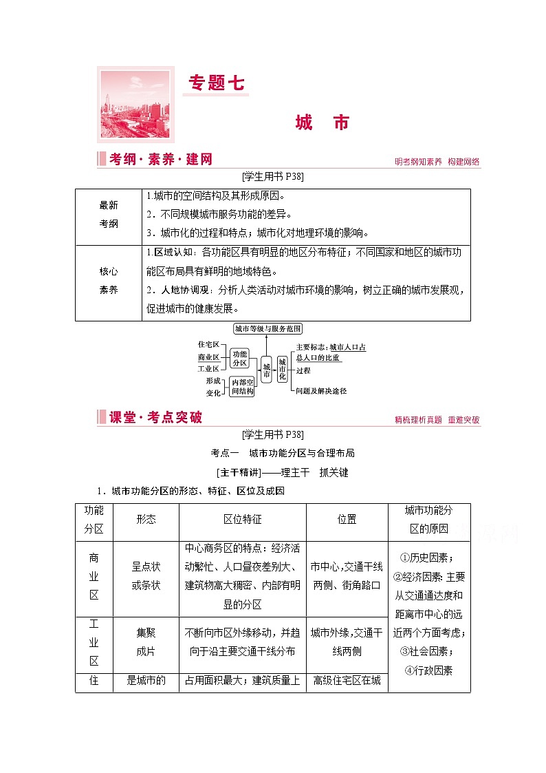 2020届高考地理二轮复习教师用书：第一部分专题七　城市01