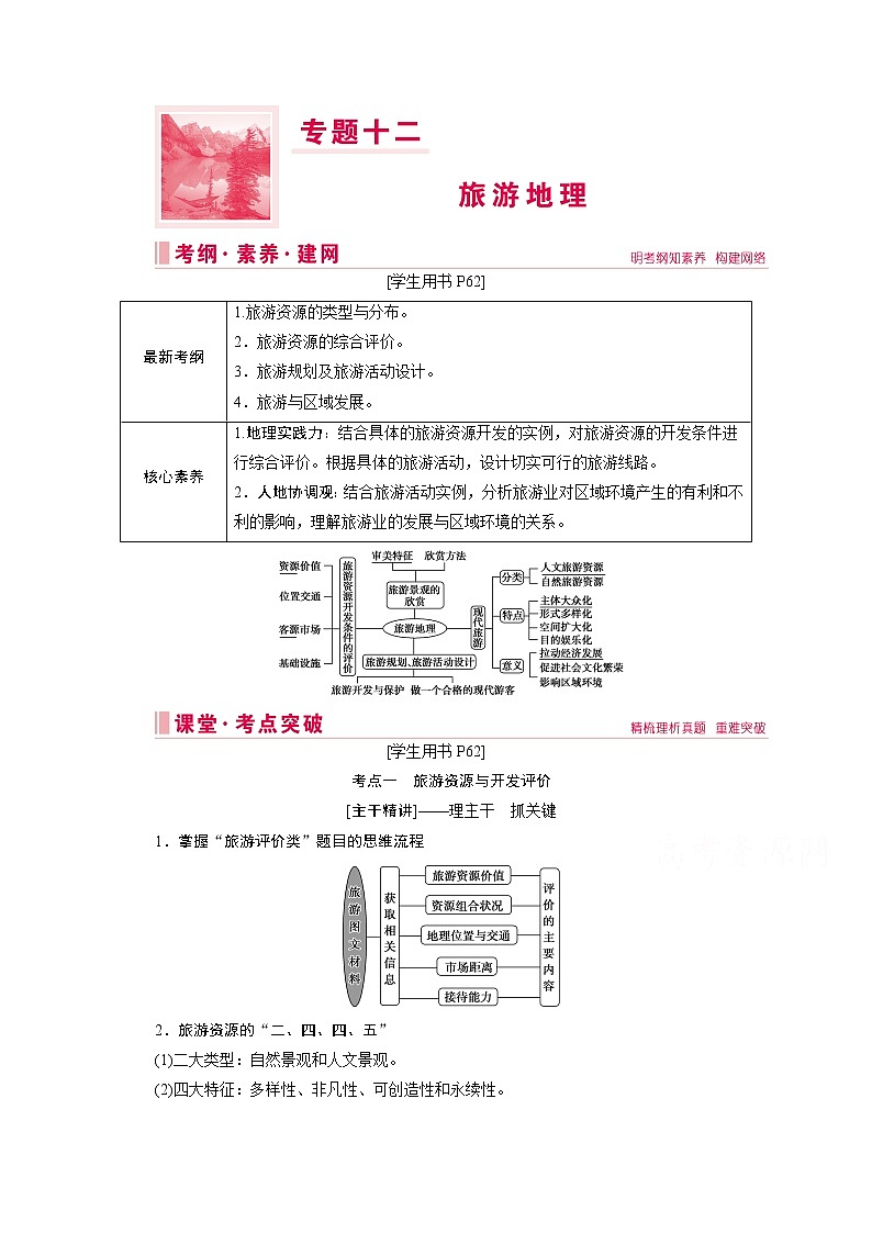 2020届高考地理二轮复习教师用书：第一部分专题十二　旅游地理01