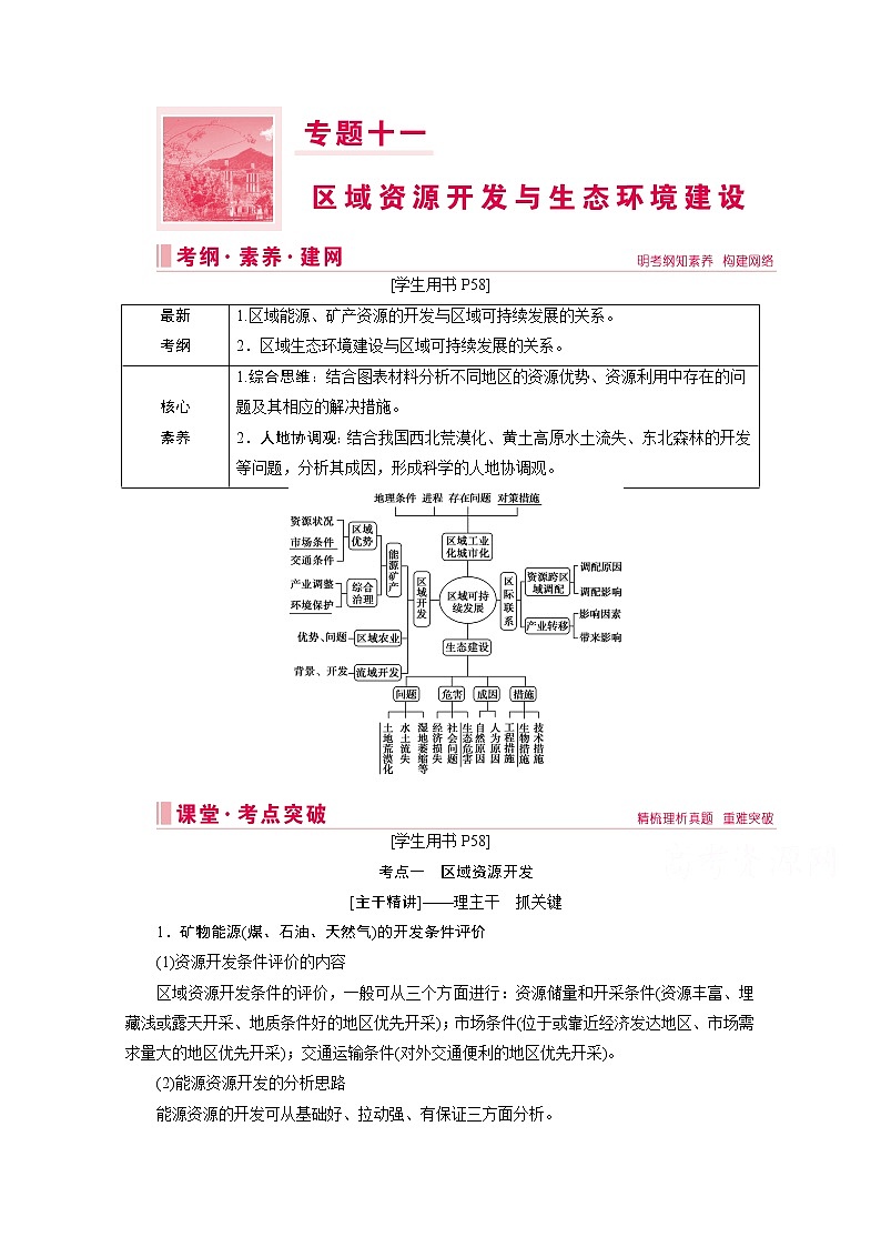2020届高考地理二轮复习教师用书：第一部分专题十一　区域资源开发与生态环境建设01
