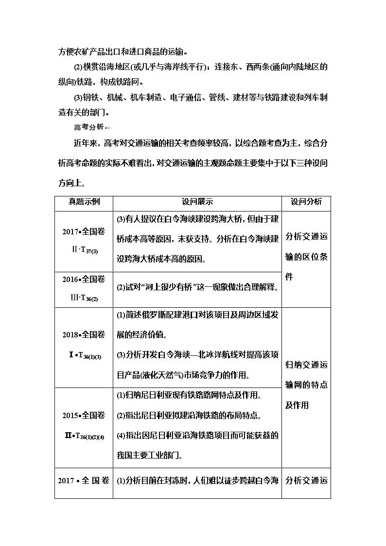 2020新课标高考地理二轮复习教师用书：第1部分专题8瞄准第Ⅱ卷规范练高分与交通运输相关的3个设问方向02