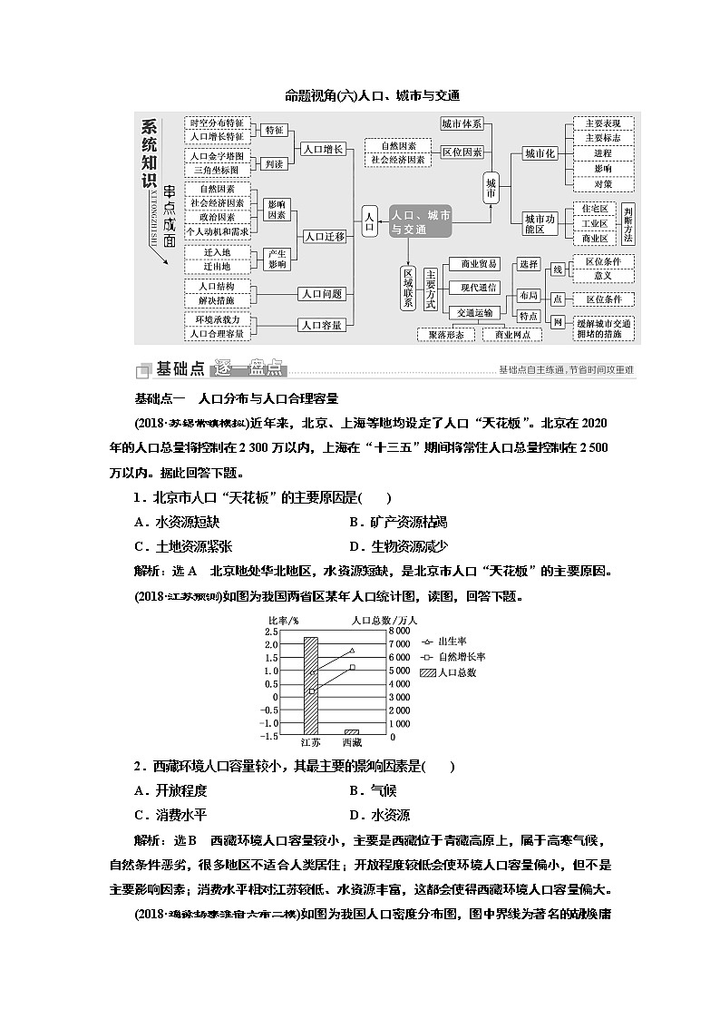 2019版二轮复习地理江苏专版讲义：第一部分命题视角（六）人口、城市与交通第1页